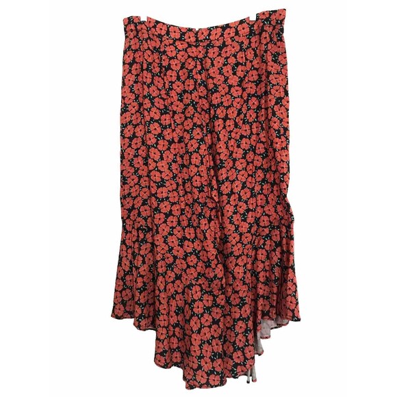 Anthropologie Red Poppy Floral Satin Cropped Wide Leg Ruffle Pants NWOT XL - Picture 5 of 9
